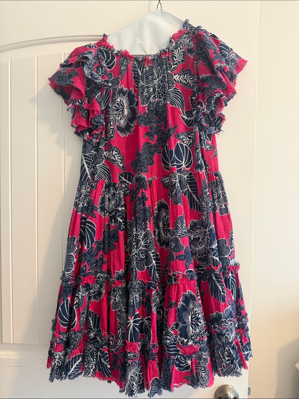 Womans Floral Ruffle Dress in Pink and Navy